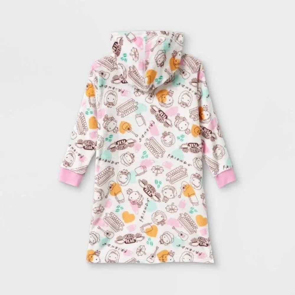 Girls Robe Friends Fuzzy Oversized Sleep Shirt With Pocket & Hood NWT SZ 12 L
